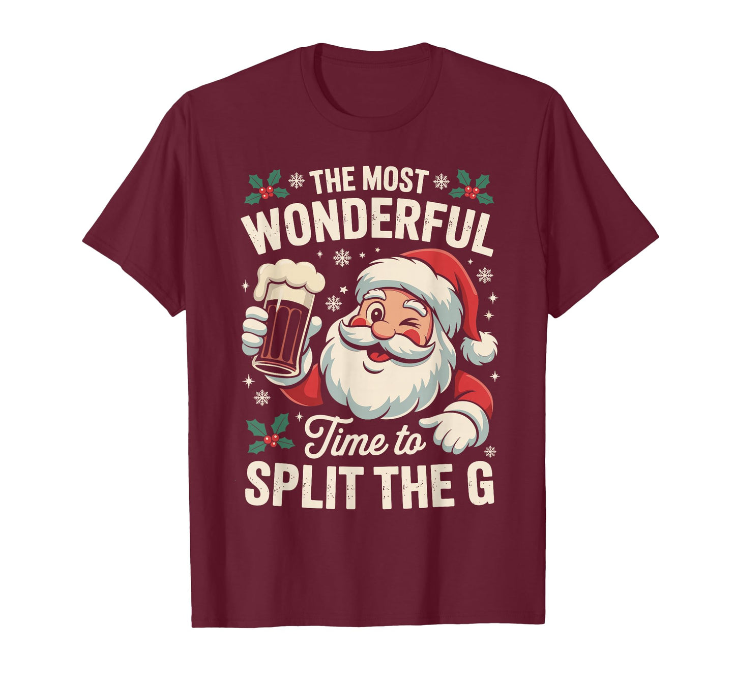 Santa Split The G Funny Splitting G Drinking Beer Christmas T-Shirt