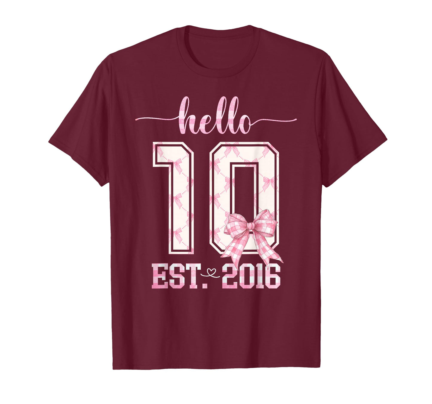 Hello 10 Est 2016 10th Birthday Girl Cute Pink Coquette Bow T-Shirt