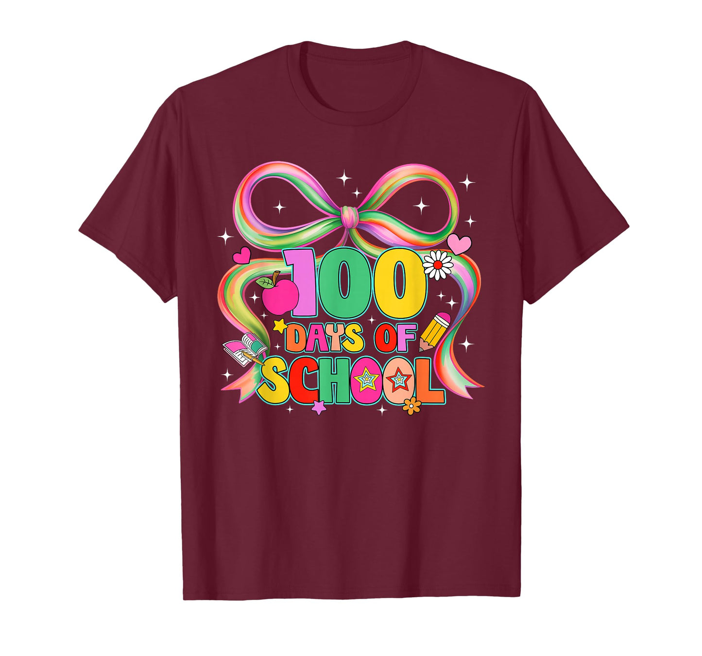Happy 100 Days of School Coquette Bow Girl Women Teacher T-Shirt