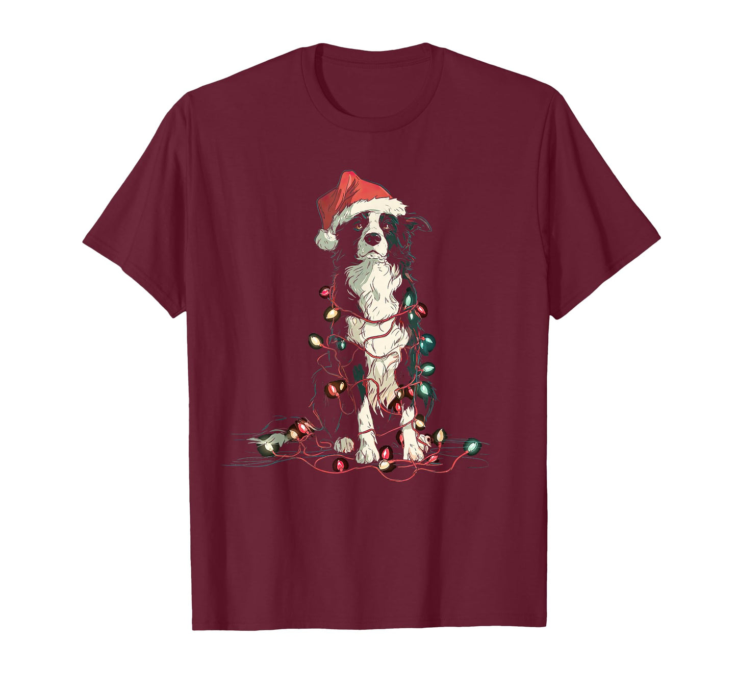 Funny Border Collie Christmas Graphics Dog Lights Lover T-Shirt