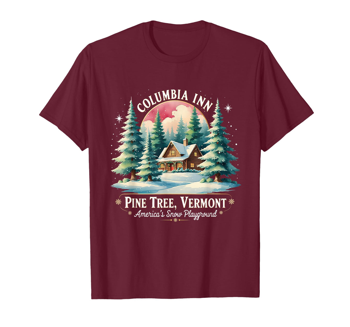 Columbia Inn Pine Tree Frosty Cozy Winter Christmas T-Shirt