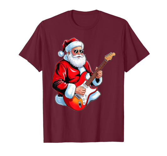 Rock Guitar Santa Christmas Music Men Boy Funny Xmas Pajamas T-Shirt