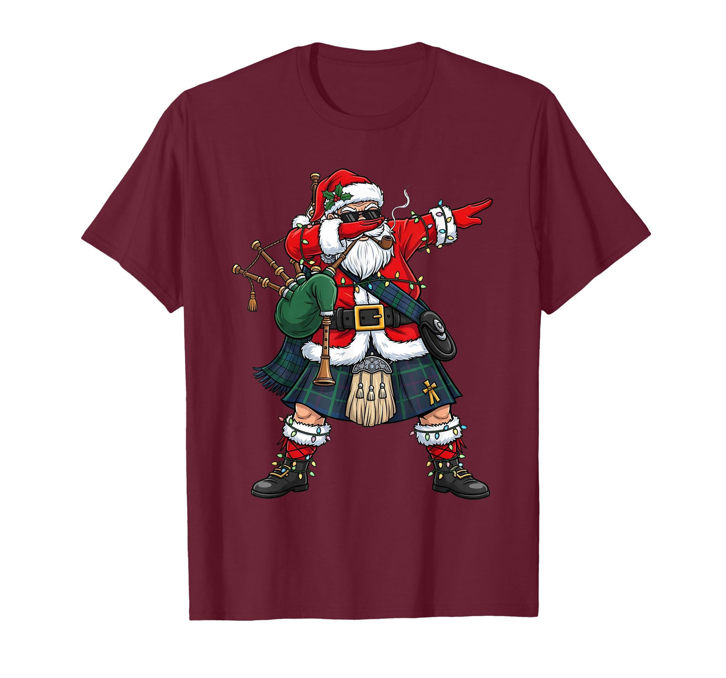 Funny Scottish Santa Bagpipes Dabbing Christmas Holiday Kids T-Shirt