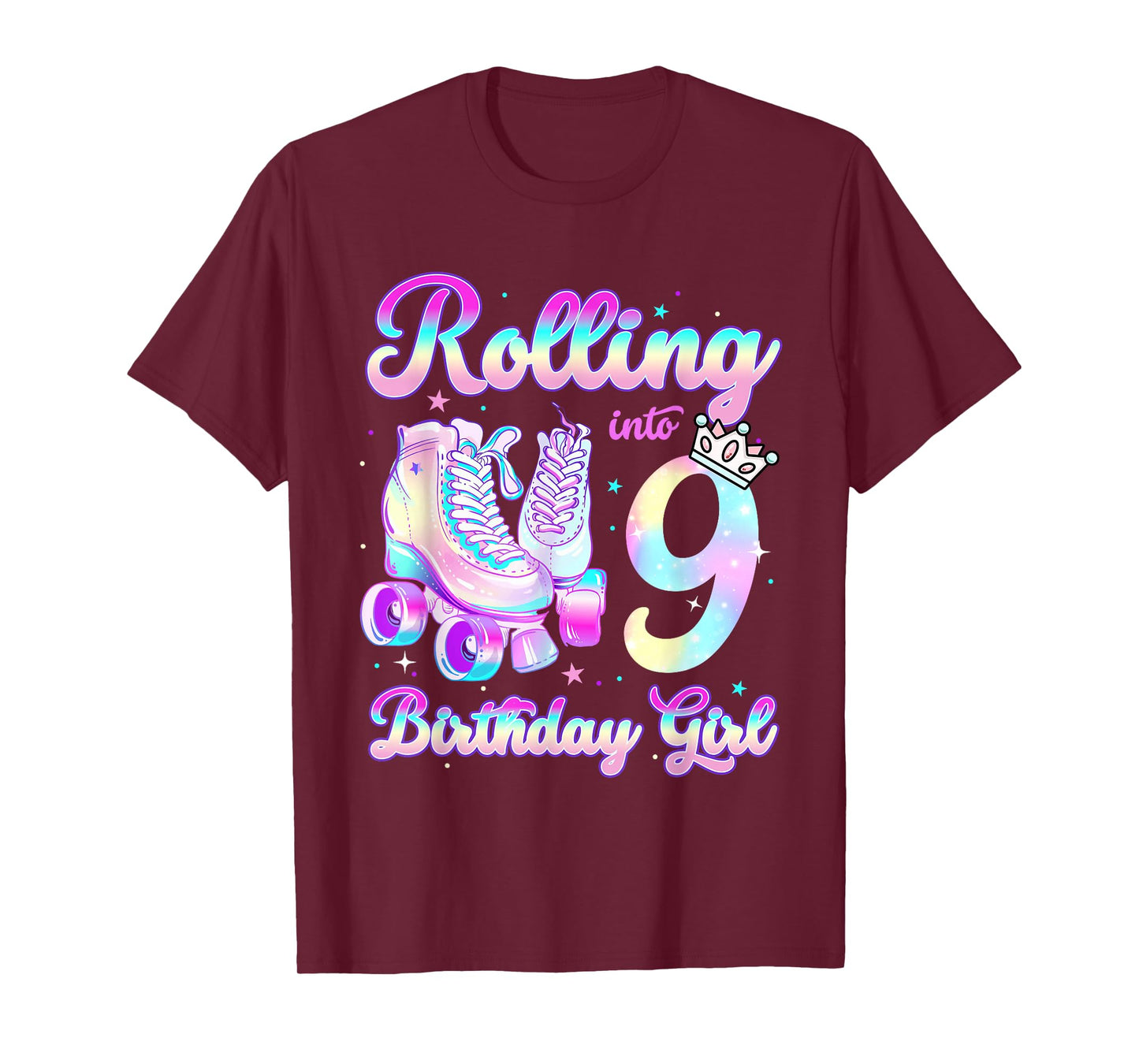 Kids Rolling Into 9 Roller Skating 9th Birthday Girls Party T-Shirt