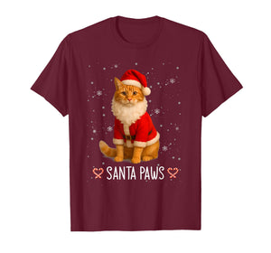 Santa Paws Funny Orange Tabby Cat Christmas Holiday T-Shirt