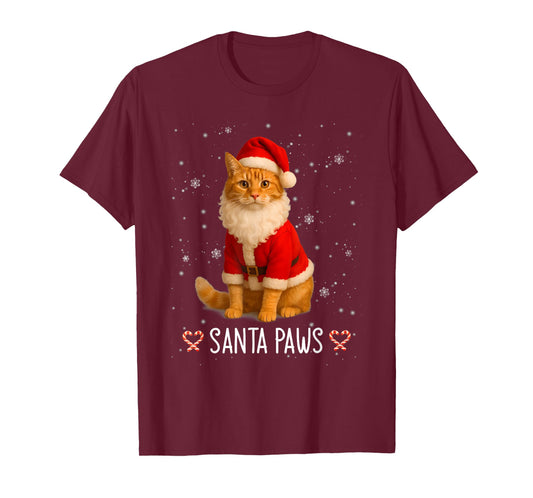 Santa Paws Funny Orange Tabby Cat Christmas Holiday T-Shirt