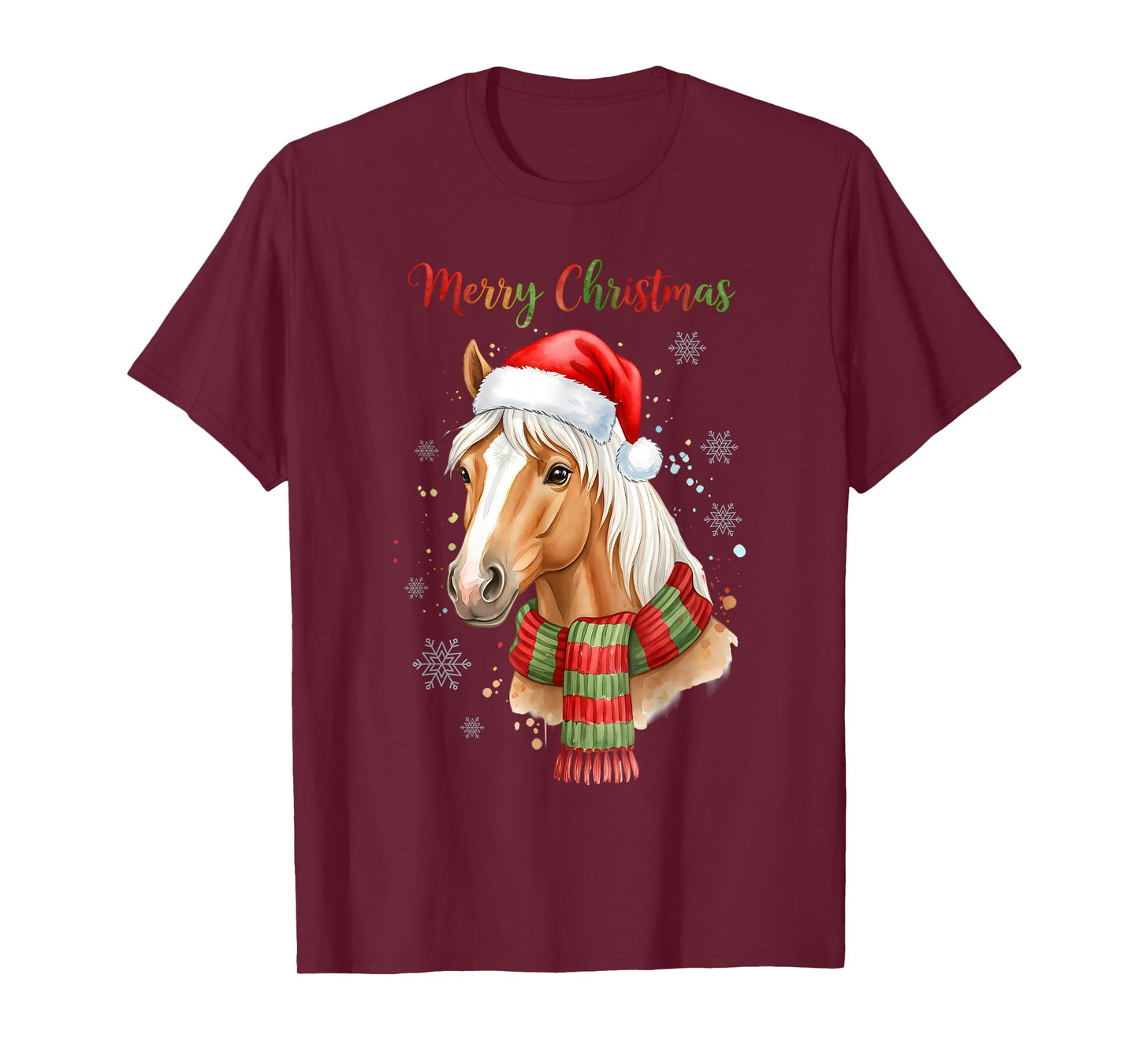 Horse Santa Hat Christmas Lights Family Matching Winter Xmas T-Shirt