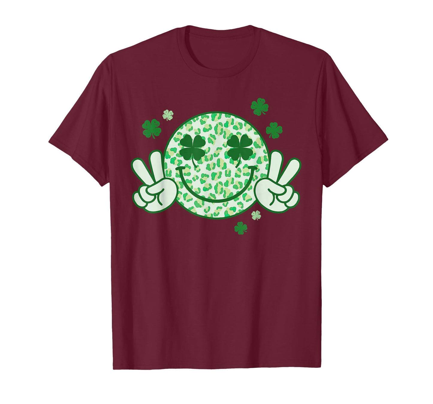 Leopard Smile Face St Patricks Day Shamrock Women Girls Kids T-Shirt