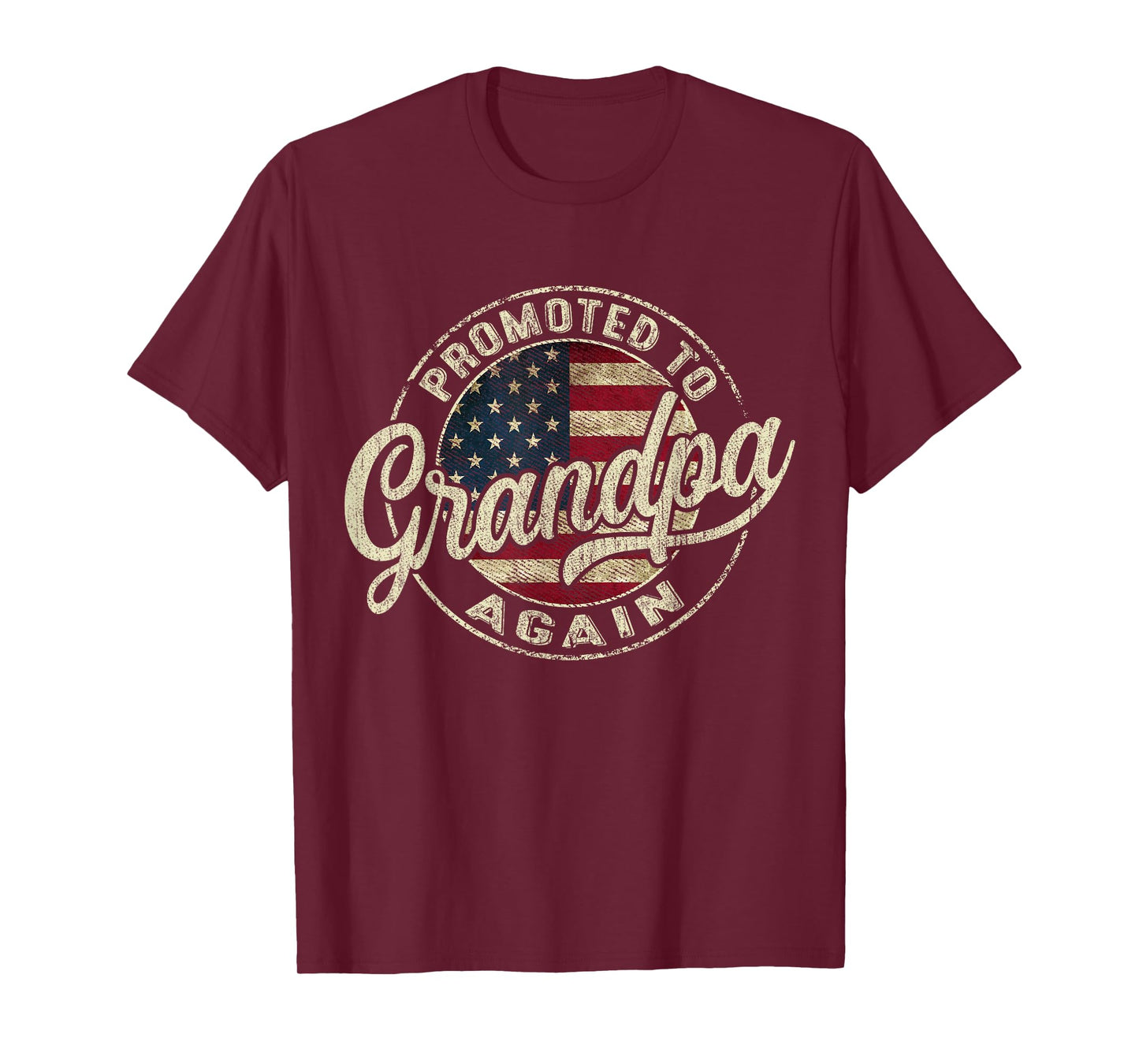 Mens Promoted to Grandpa Again Pregnancy Expecting Baby USA Flag T-Shirt