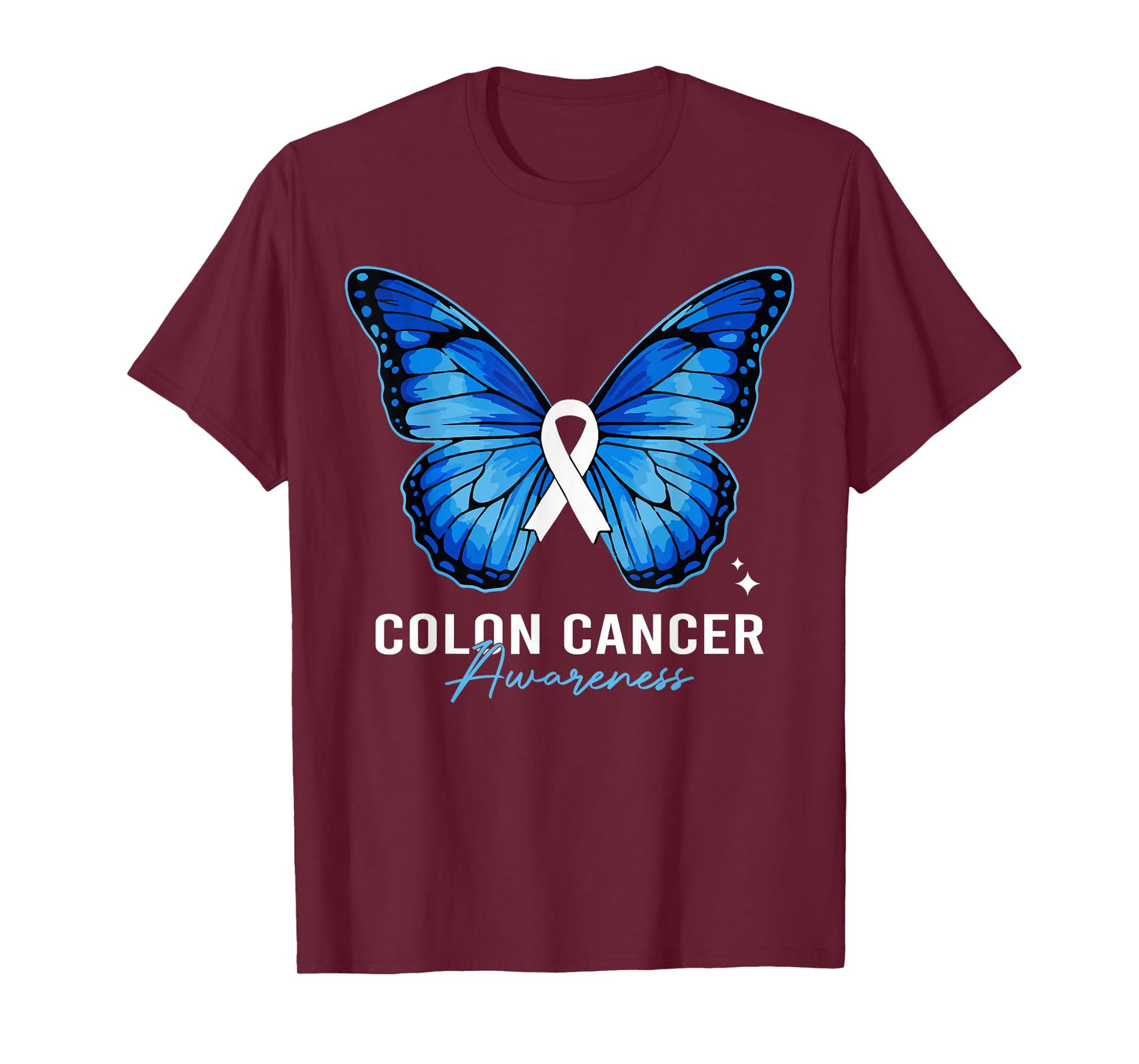 Colon Cancer Awareness Blue Butterfly Ribbon Support T-Shirt