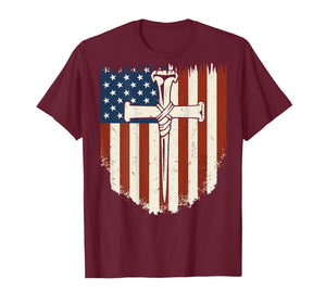 American Flag Cross 3 Nail Patriotic Christian Freedom Faith T-Shirt