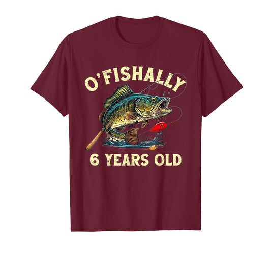 Vintage O'Fishally 6 Years Old Fishing 6th Birthday Boy T-Shirt