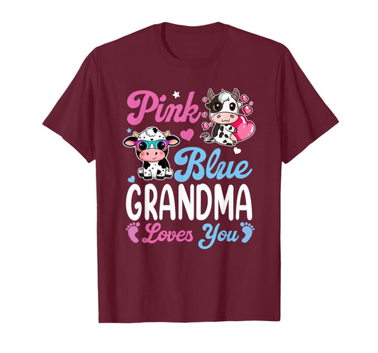 Pink Or Blue Grandma Loves You Cow Baby Gender Reveal T-Shirt