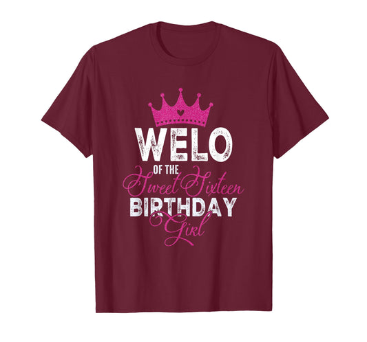 Welo of The Sweet Sixteen Bday Girl 16th Pink Crown T-Shirt