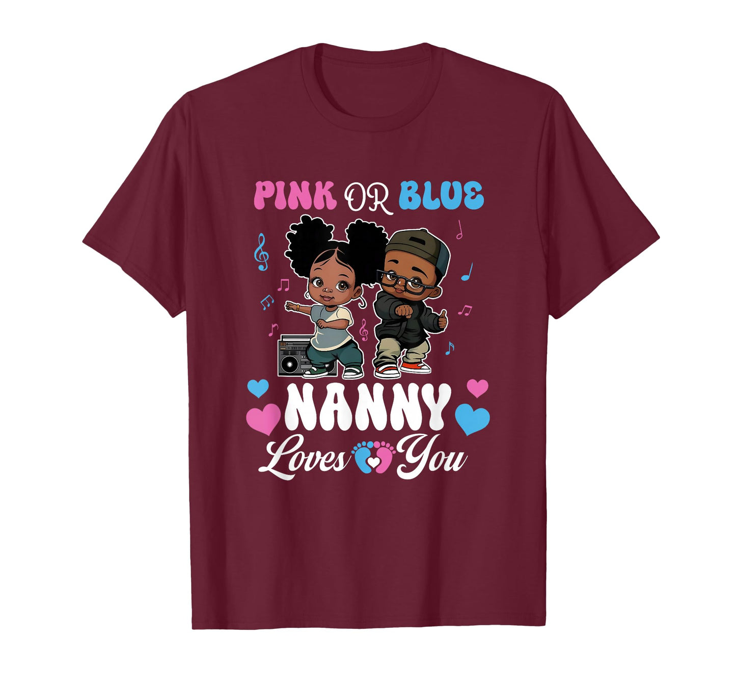 Pink Or Blue Nanny Loves You Black Baby Gender Reveal T-Shirt