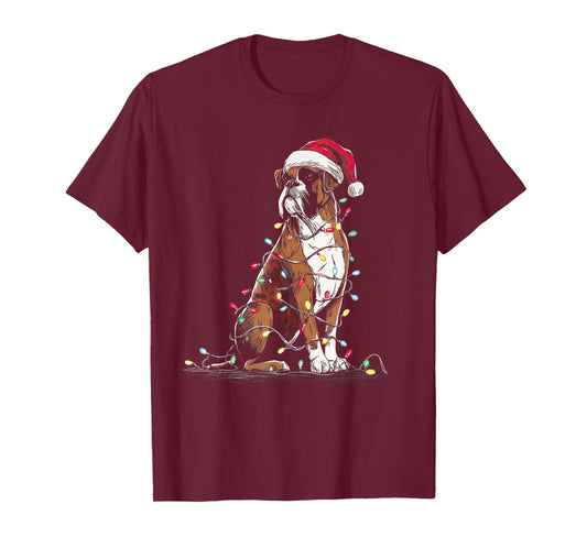 Funny Boxer Christmas Graphics Dog Lights Lover T-Shirt