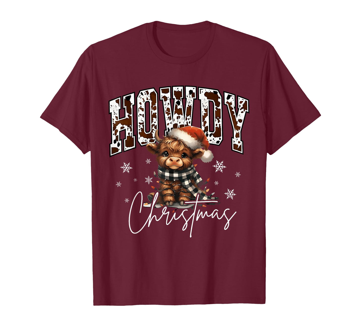 Retro Howdy Christmas Western Cow Santa Hat Xmas Lights T-Shirt