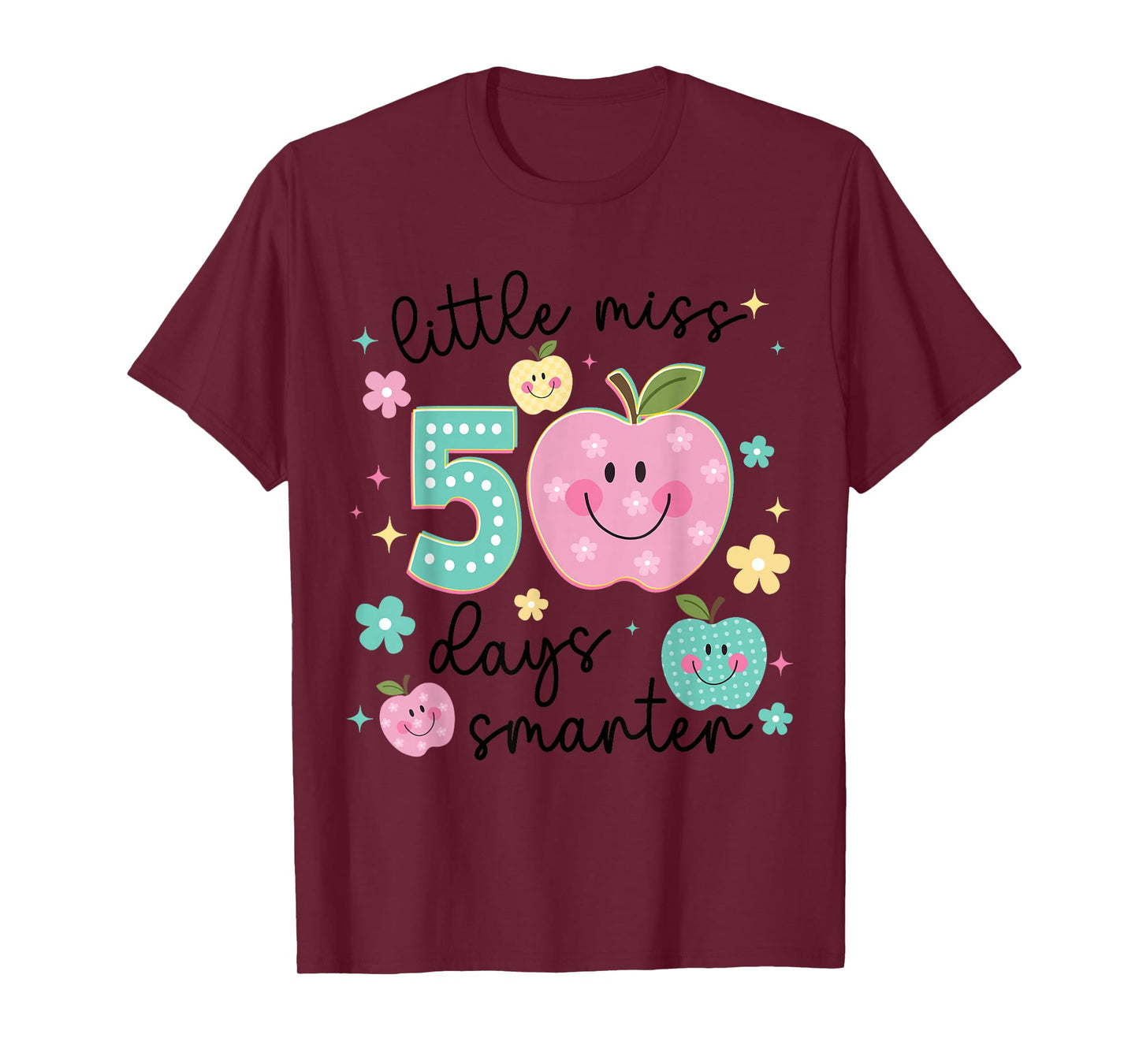 Little Miss 50 Days Smarter Kids Girls 50th Day of School T-Shirt