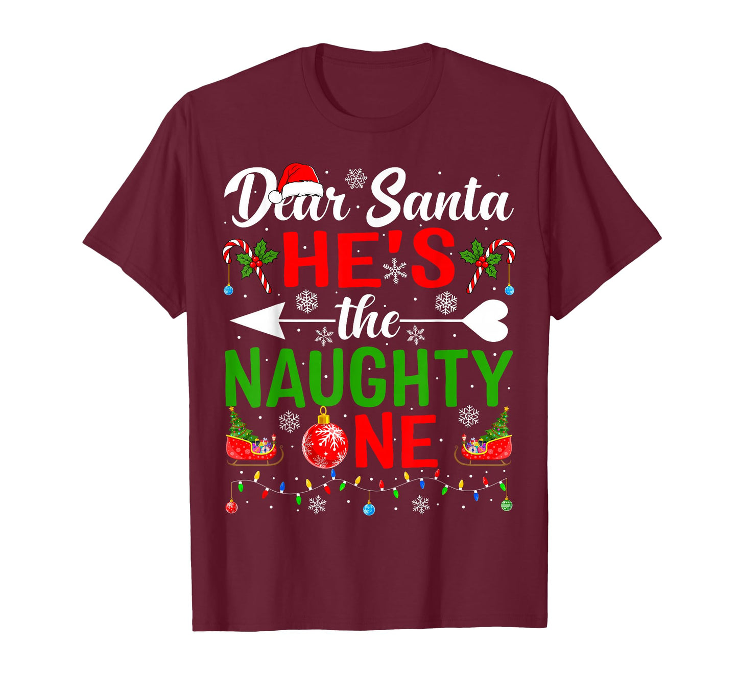 Dear Santa He's The Naughty One Pjs Couples Christmas Couple T-Shirt