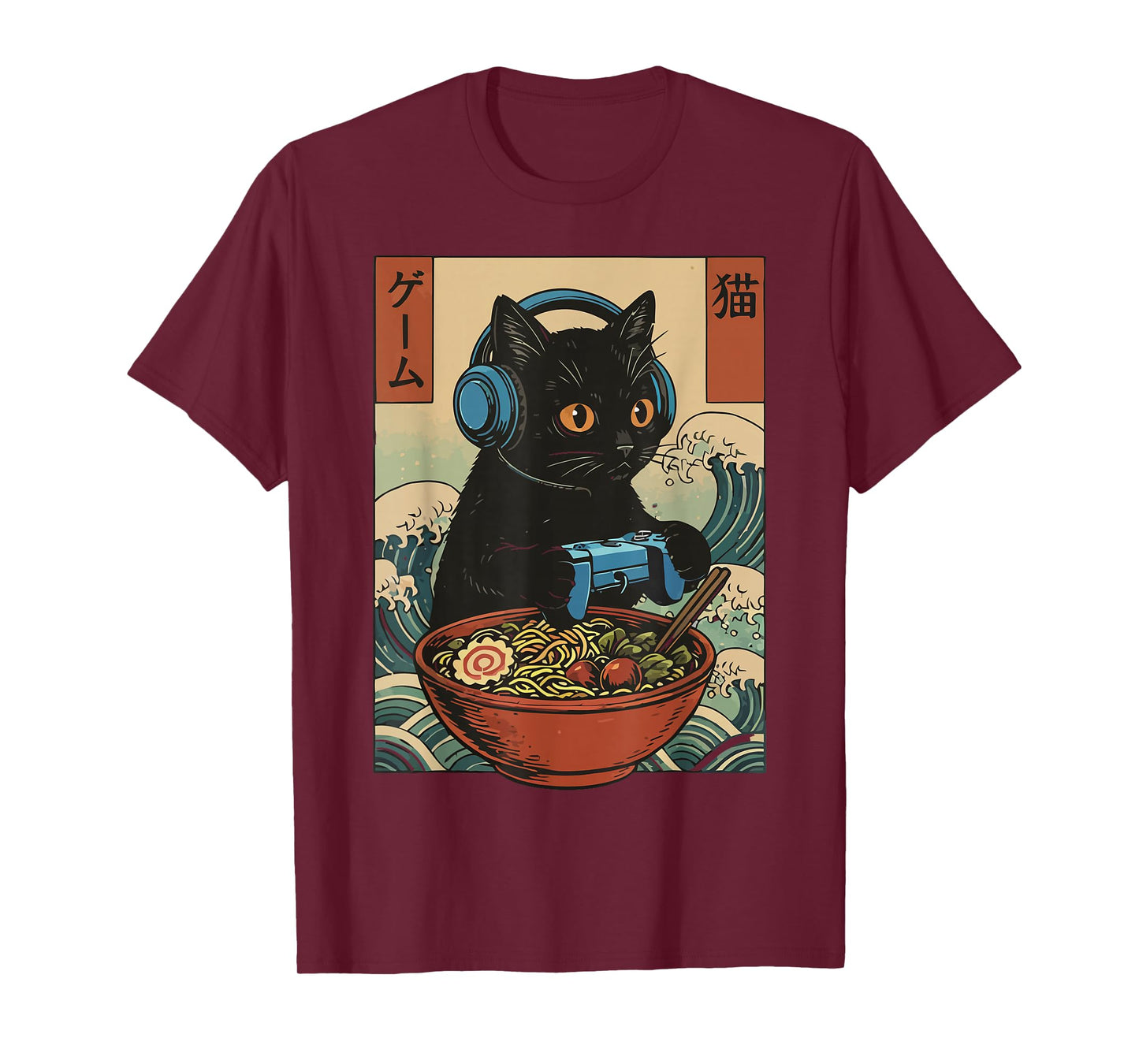 Cute Kawaii Gamer Cat Funny Ramen Retro Japanese Cat Gaming T-Shirt