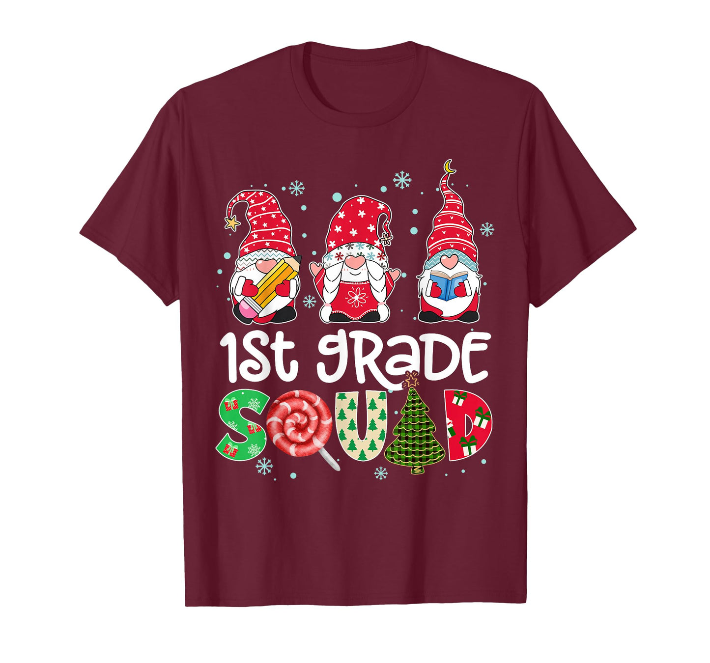 1st Grade Squad Gnome Teacher Christmas Pine Buffalo Plaid T-Shirt