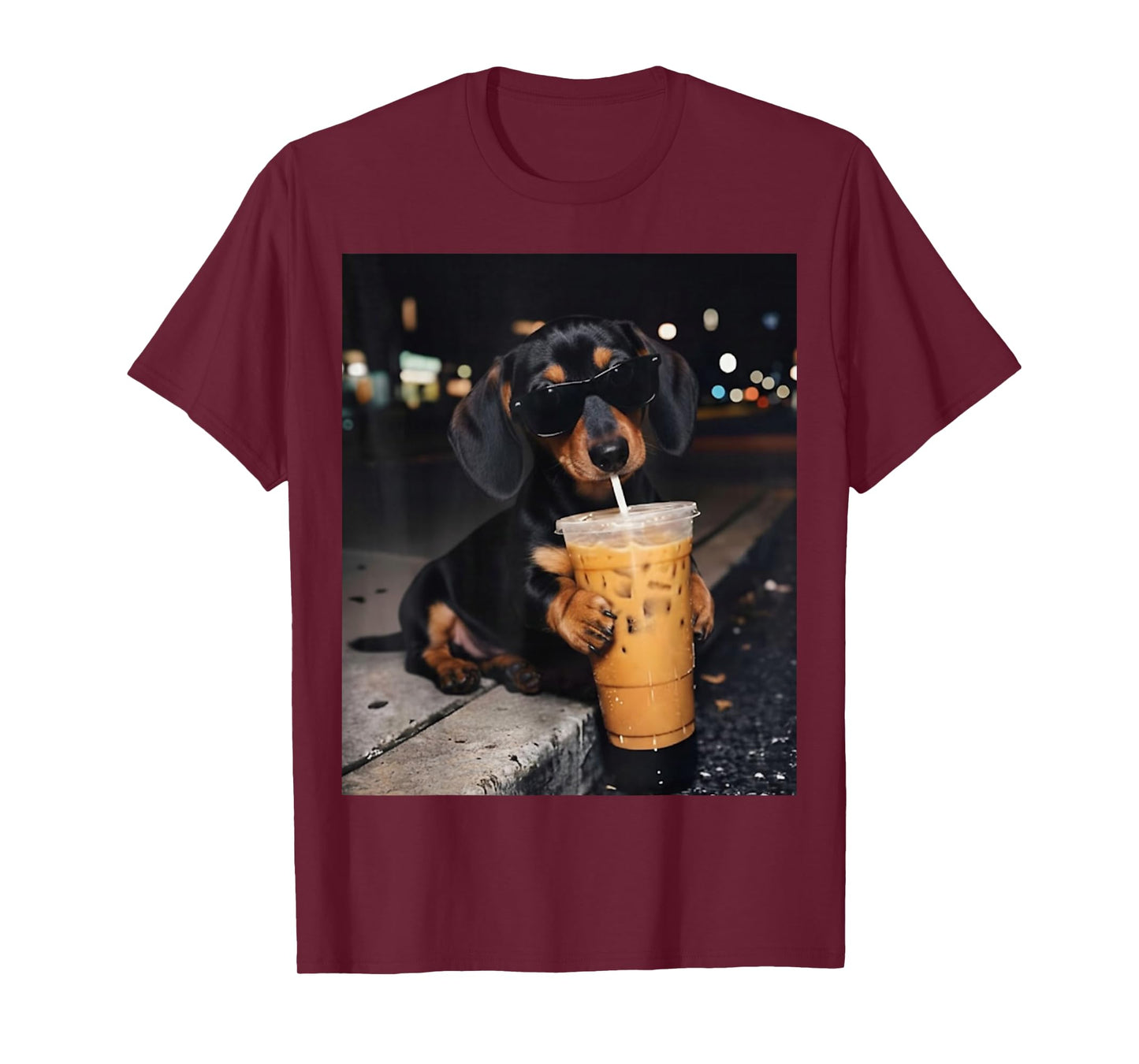 Funny Dachshund Drinking Iced Coffee Dog Meme T-Shirt