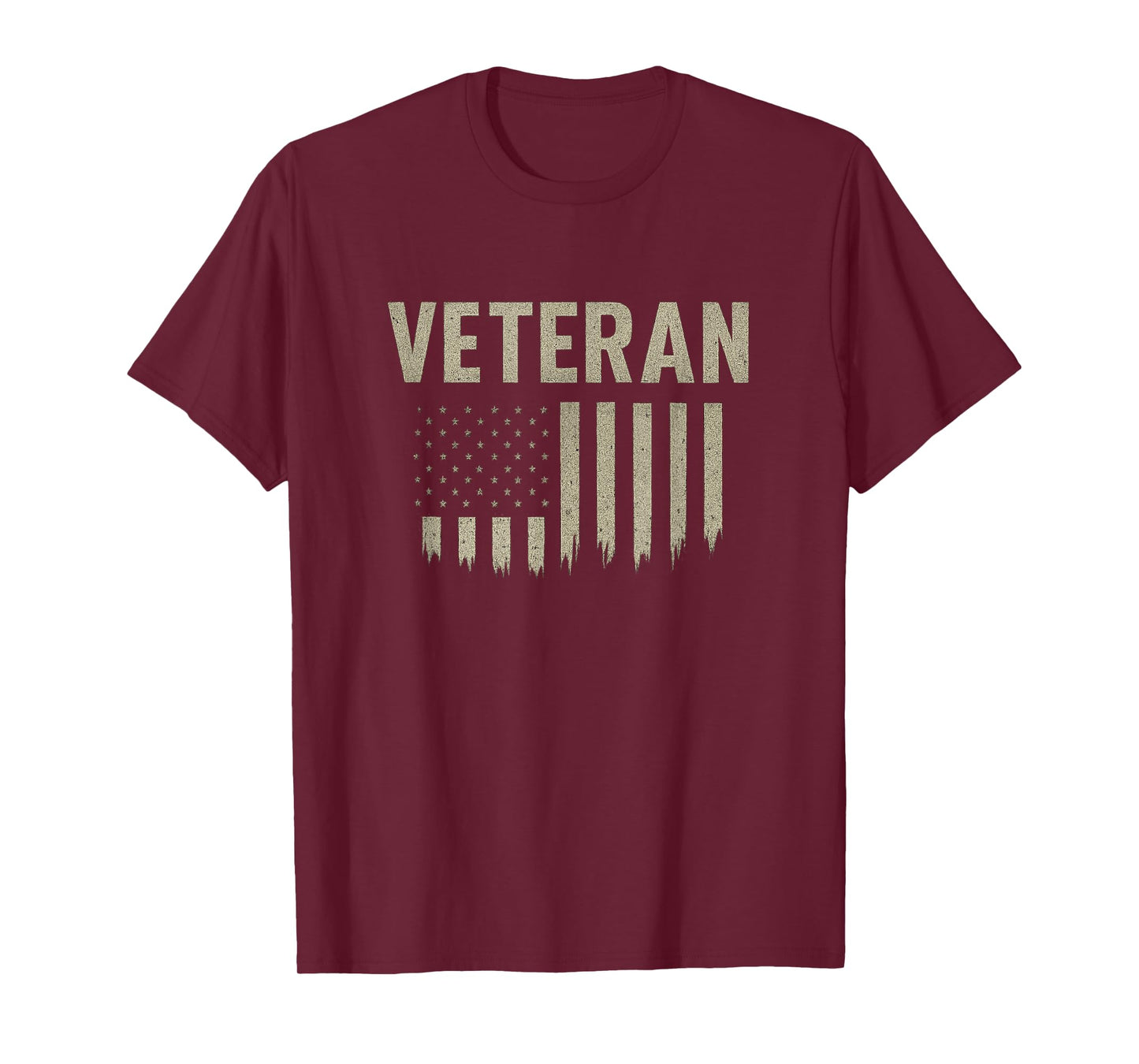 Veteran with Distressed USA Flag Printed on Back T-Shirt