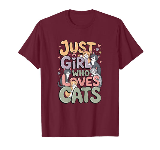 Just a Girl Who Loves Cats Cute Kawaii Cat Lover Women Girls T-Shirt