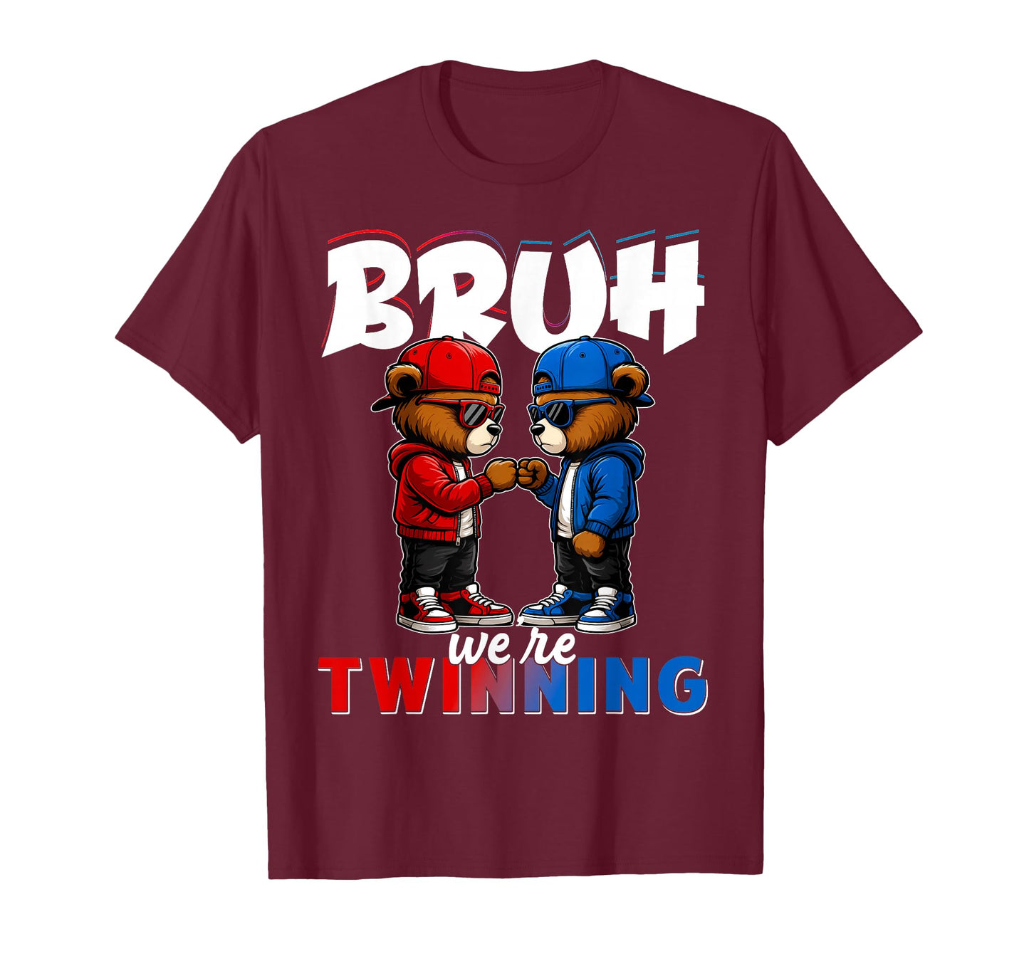 Bruh We're Twinning Boys Twin Day Spirit Week Teddy Bear Kid T-Shirt