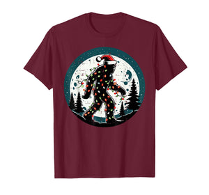Bigfoot Santa Christmas Lights Moon Xmas Sasquatch Men Women T-Shirt