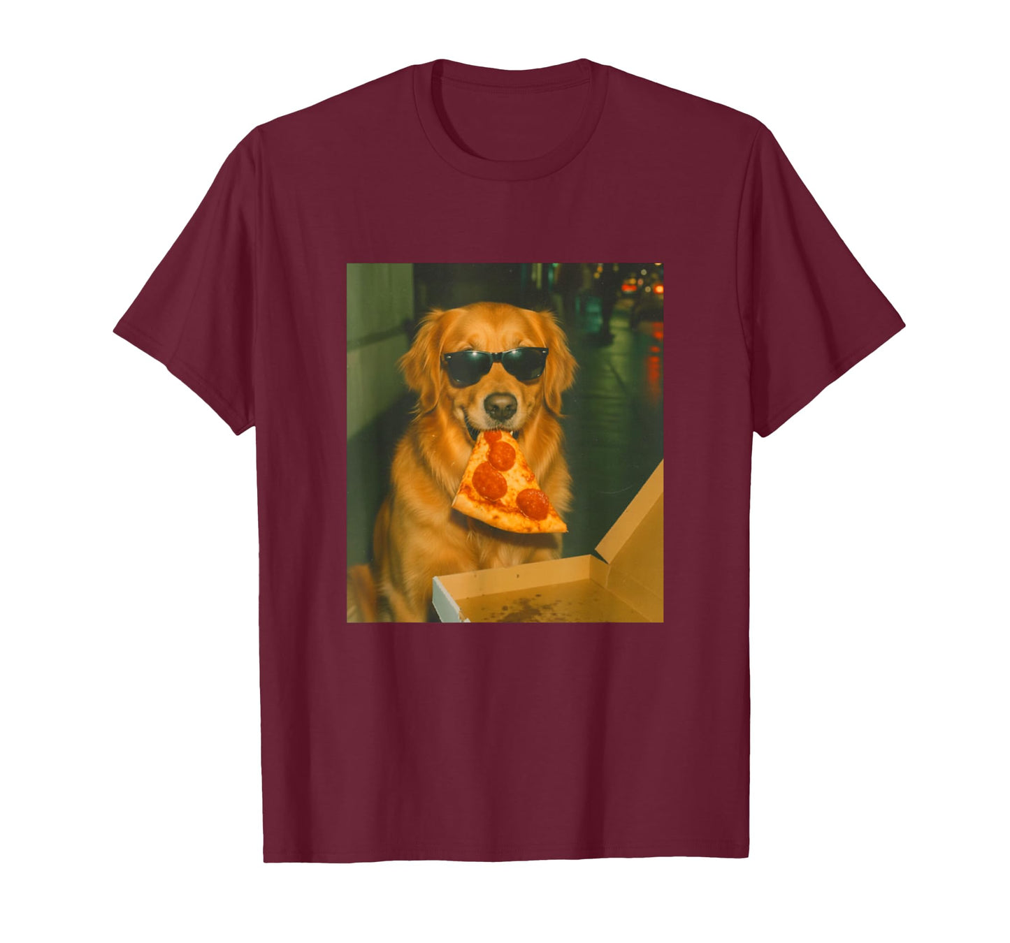Funny Golden Retriever Dog Eating Pizza Meme Retro T-Shirt