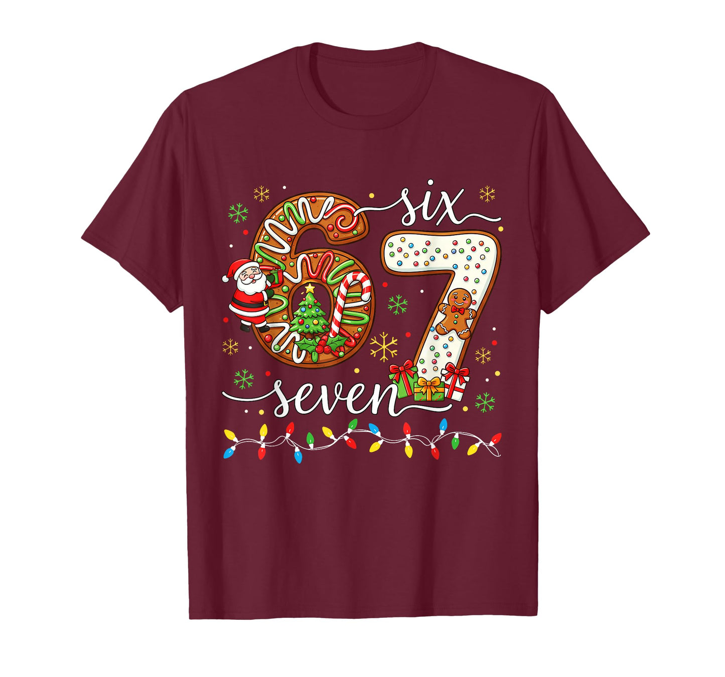 67 Christmas Six Seven Meme Gingerbread Santa Light Xmas T-Shirt