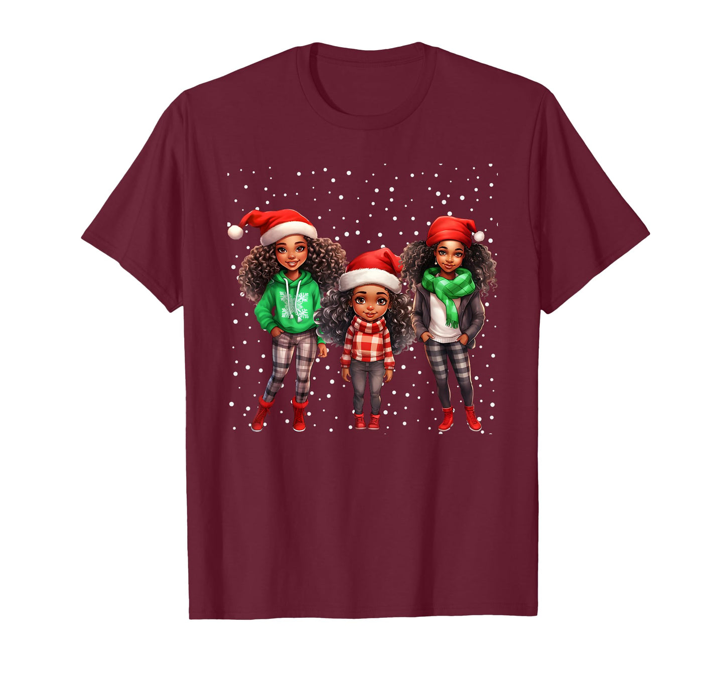 Cute Christmas Black Afro African Santa Hat Melanin Kids T-Shirt