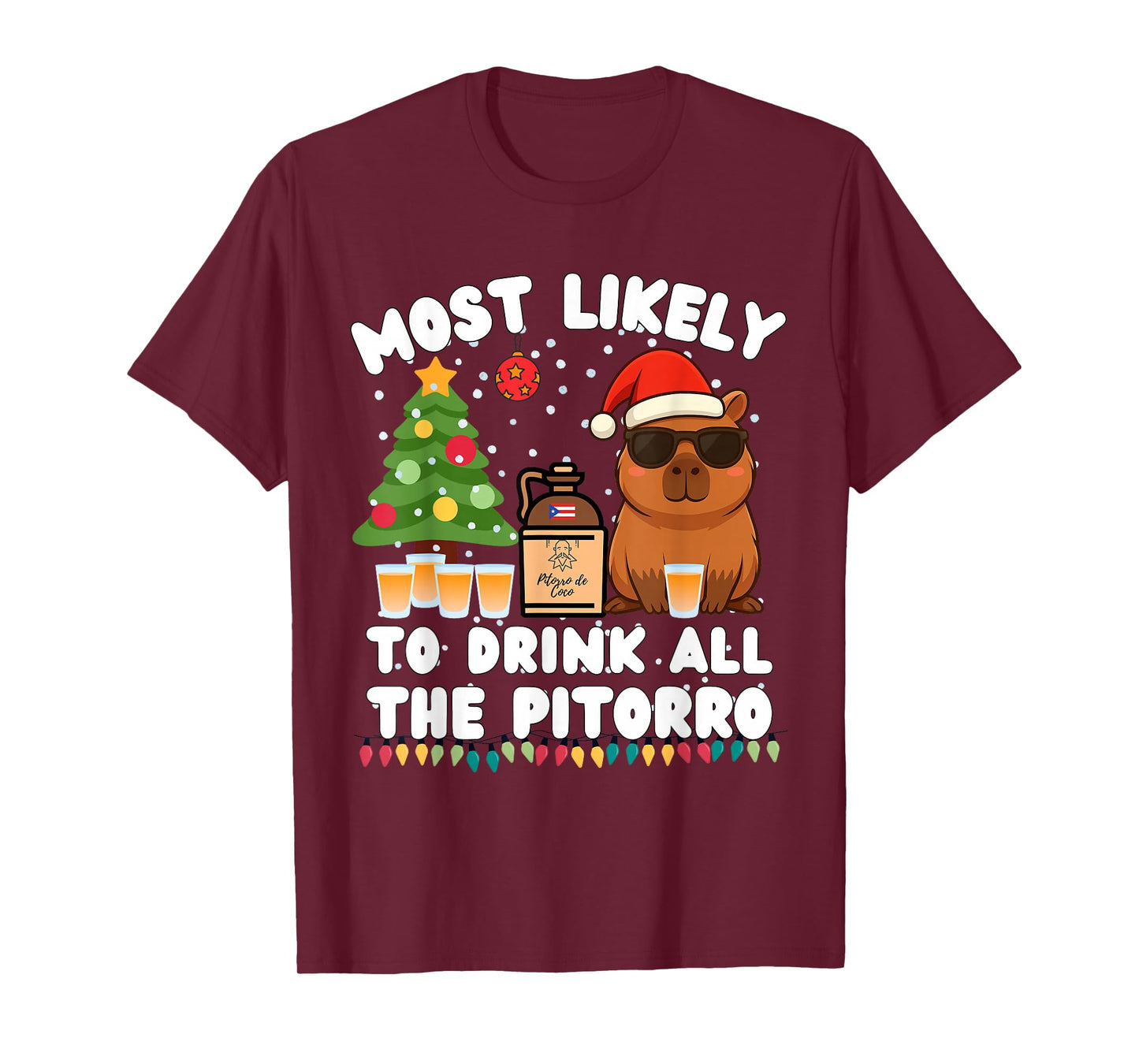Capybara Most Likely to Drink All The Pitorro Funny Xmas T-Shirt