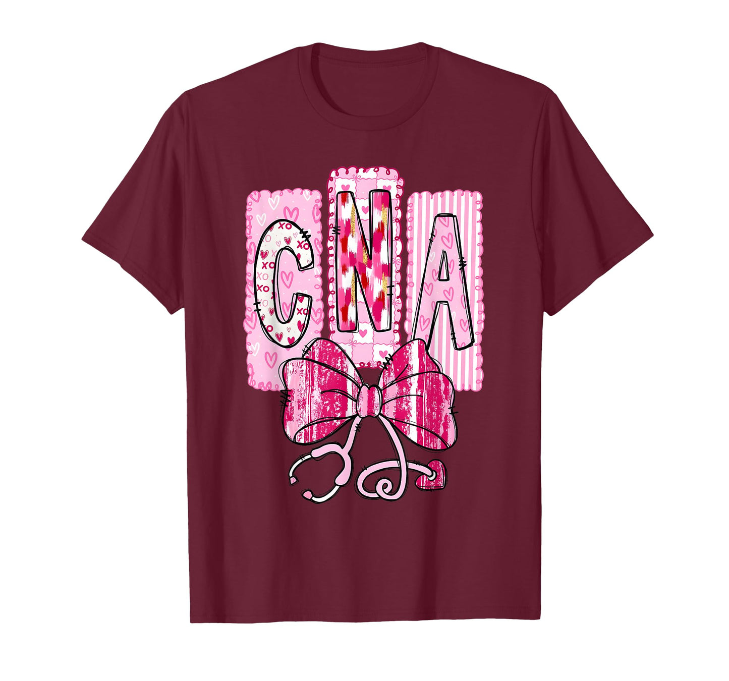 Valentine CNA Nurse Coquette Bow Stethoscope Girl Women T-Shirt