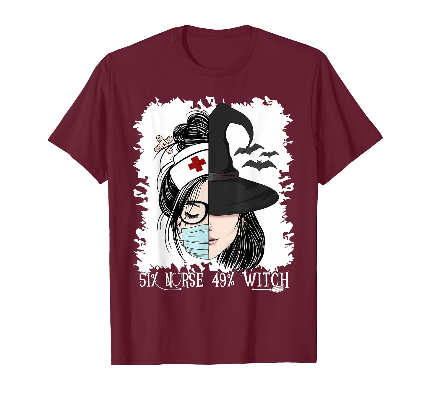 Women’s Halloween 51% Nurse 49% Witch Cute Spooky Season T-Shirt