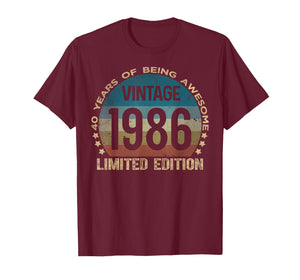 40 Year Old Gifts Vintage 1986 Limited Edition 40th Birthday T-Shirt