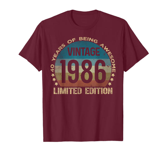 40 Year Old Gifts Vintage 1986 Limited Edition 40th Birthday T-Shirt