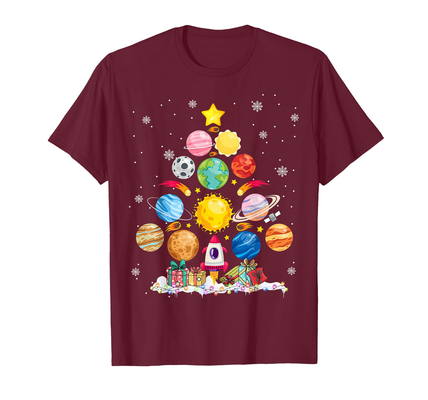 Funny Solar System Space Planets Tree Christmas Pajama Xmas T-Shirt