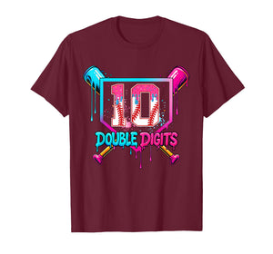 Baseball Drip 10th Birthday Boy Double Digits Ice Cream Drip T-Shirt