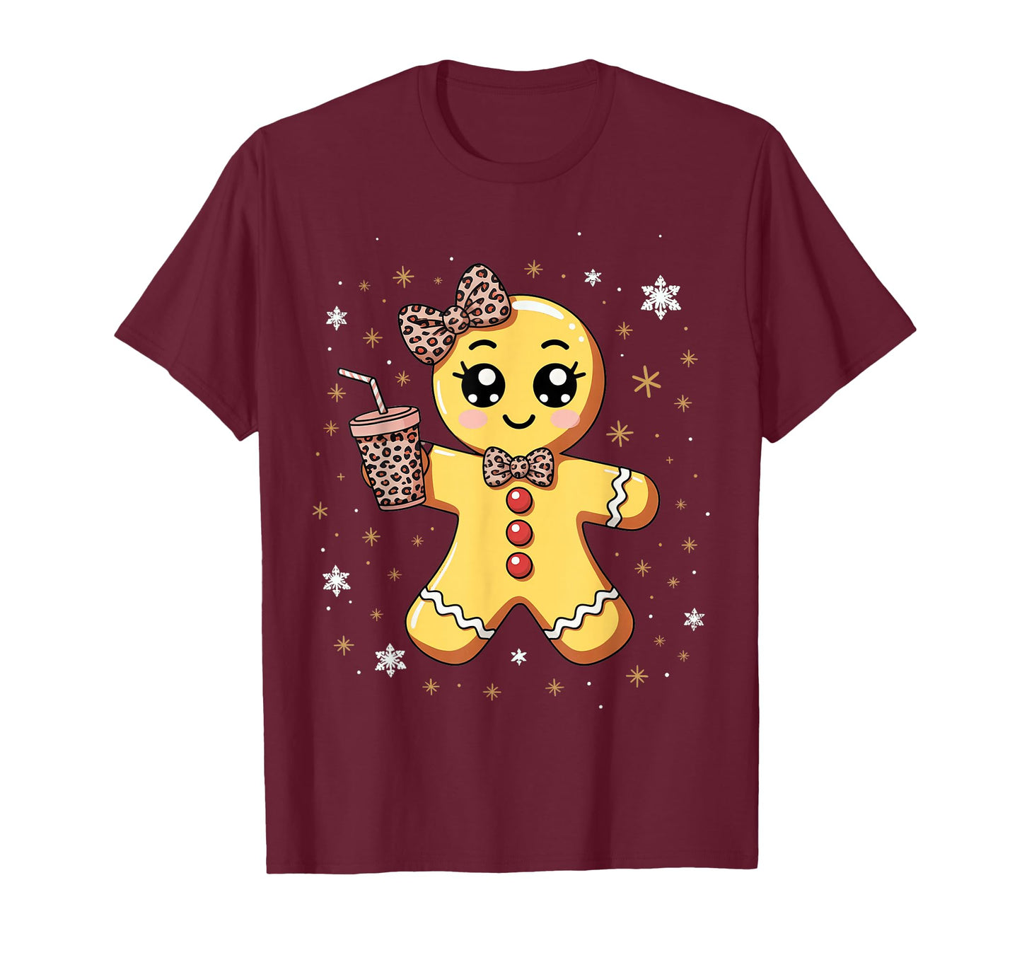 Cute Gingerbread Leopard Coquette Christmas T-Shirt