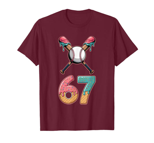 Number 67 Player 67th Birthday Baseball Drip Ice Cream 67 T-Shirt