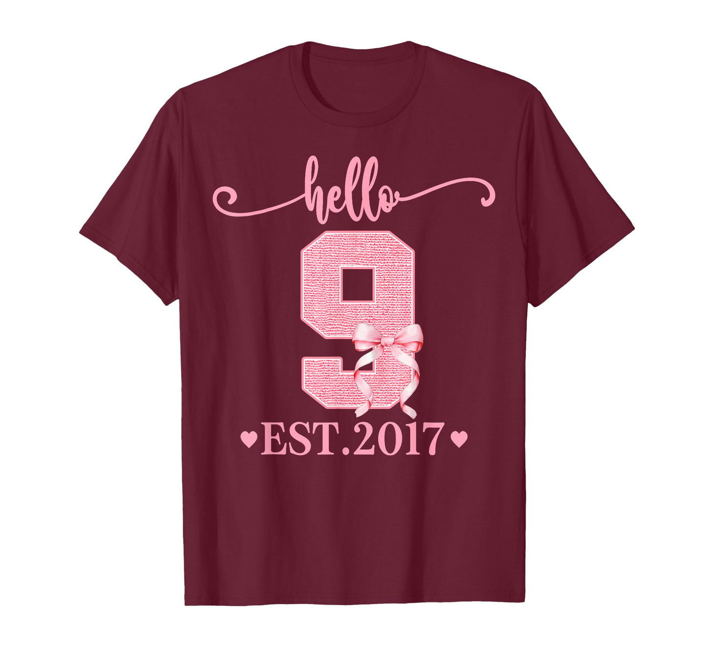 9th Birthday Girl Coquette Bow Hello 9 Year Old Est 2017 T-Shirt