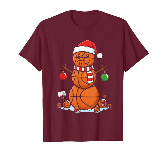 Christmas Basketball Snowman Player Santa Hat T-Shirt