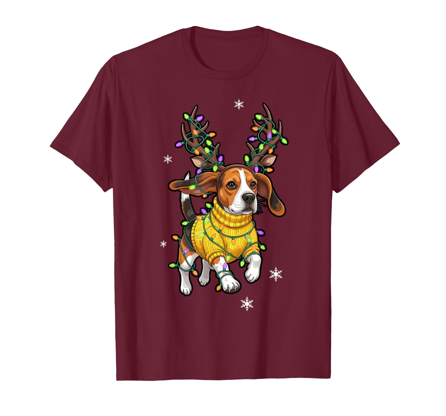 Dog Christmas Outfit, Beagle Reindeer Christmas Lights T-Shirt