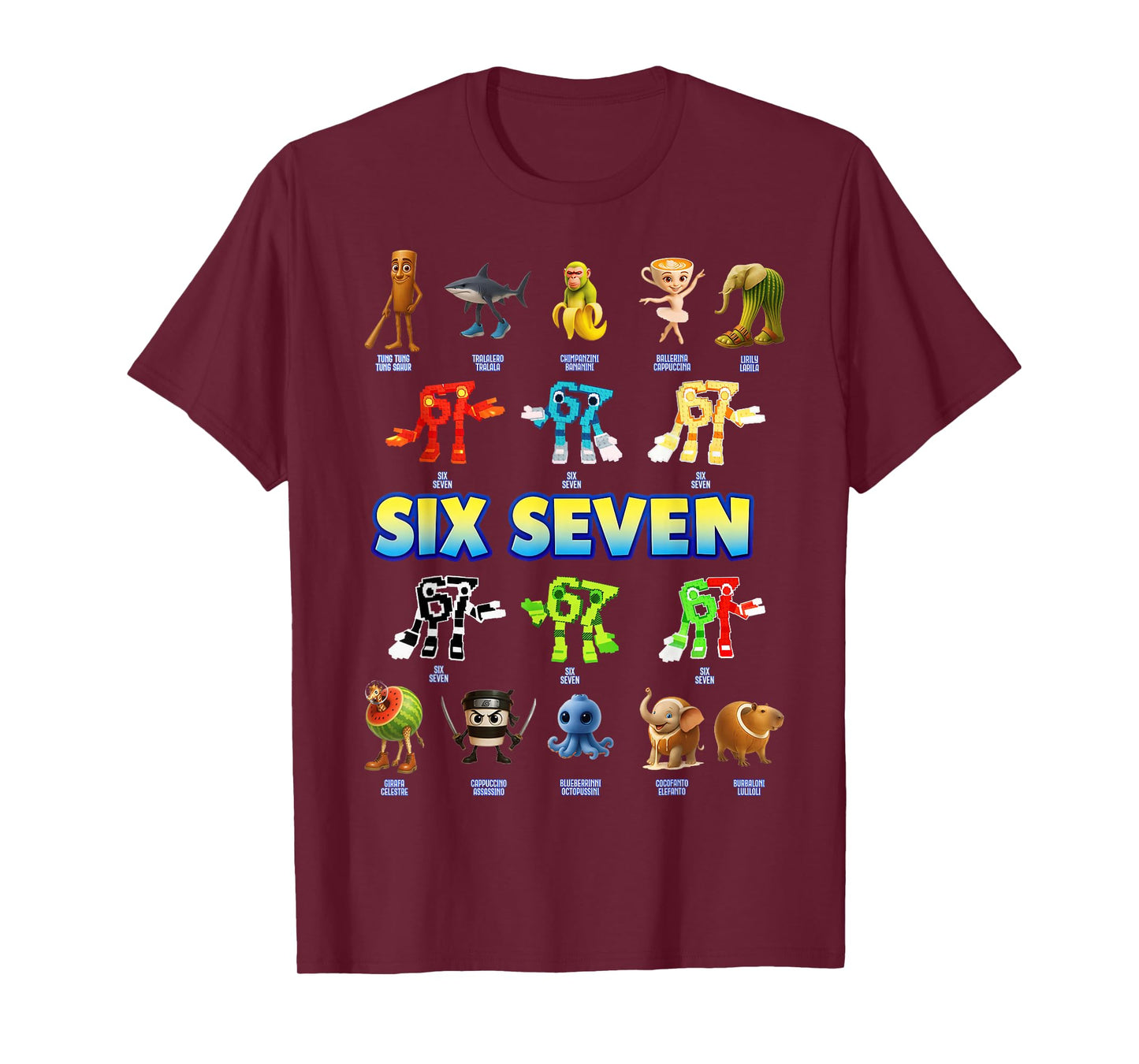 Funny Italian Brainrot Six Seven 67 Meme Gifts for Kids Boys T-Shirt