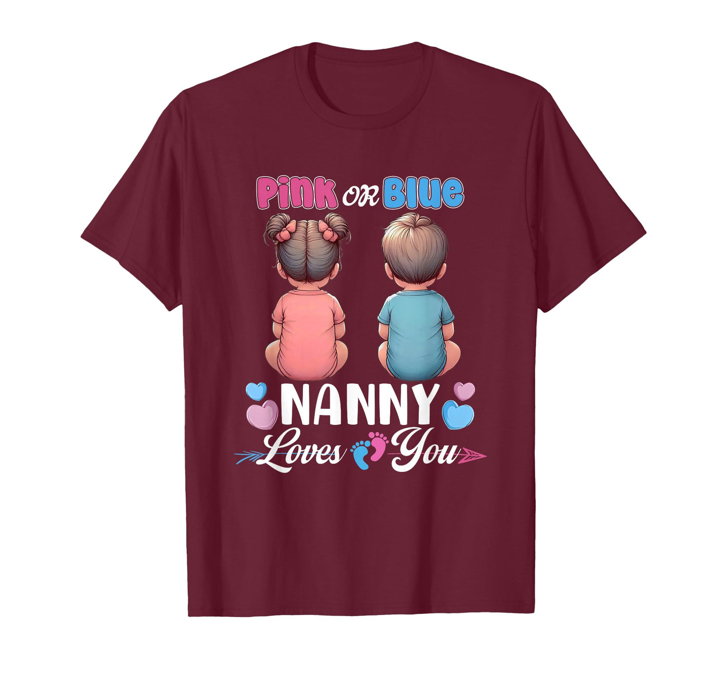 Pink Or Blue Nanny Loves You Baby Gender Reveal Party T-Shirt
