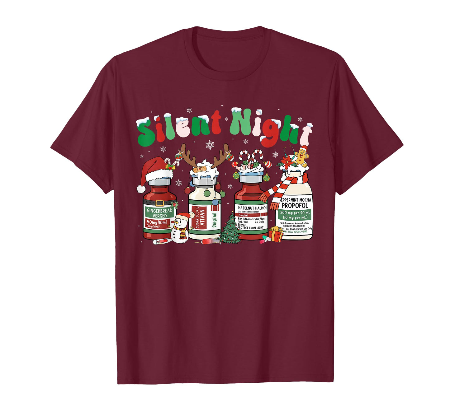 Retro Silent Night ICU Nurse Propofol Christmas Men Women T-Shirt