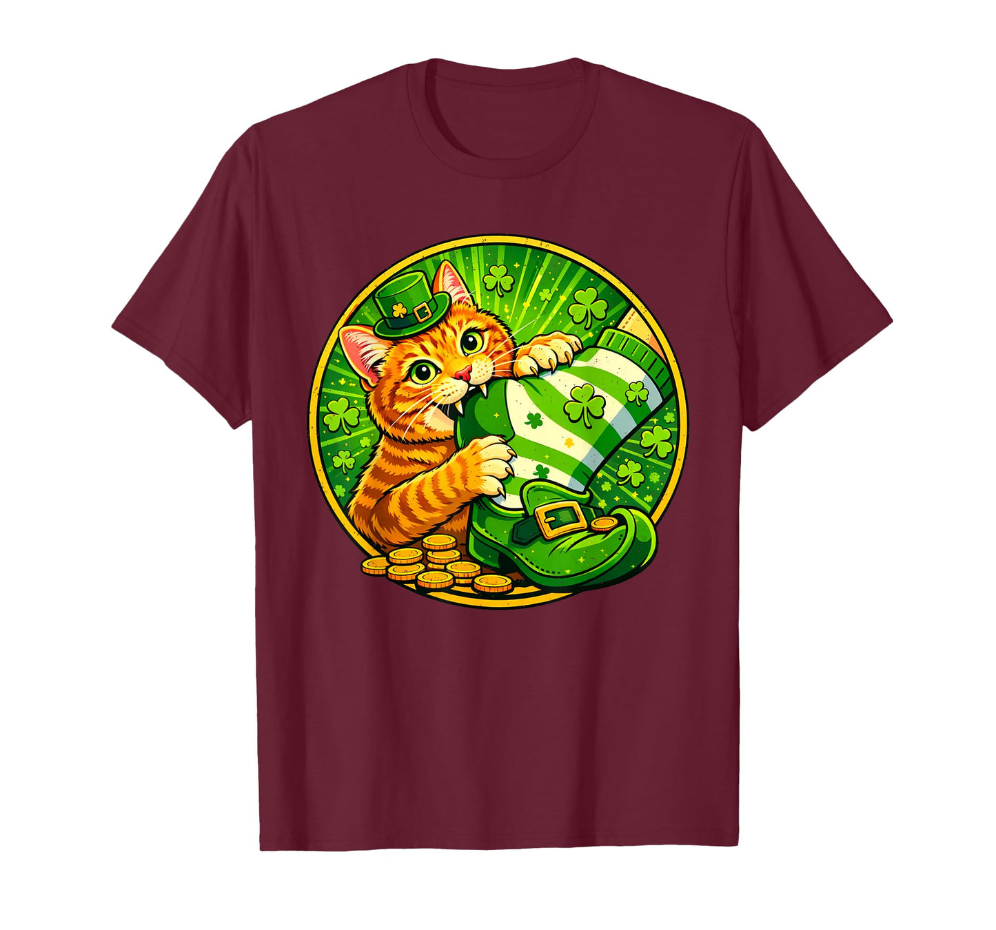St Patricks Day Cat Bite Shamrock St Paddys Day Kitten Lover T-Shirt