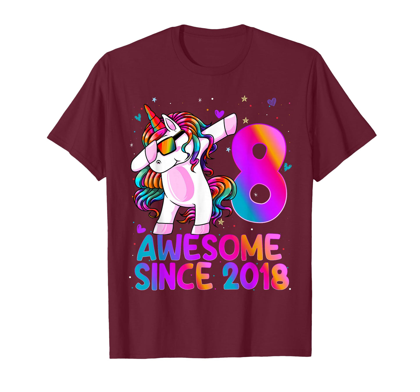 8 Year Old Girl Awesome Since 2018 Unicorn 8th Birthday Girl T-Shirt